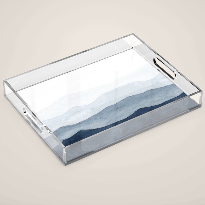 Indigo Abstract Watercolor Mountains Acrylic Tray Gallery Image 1