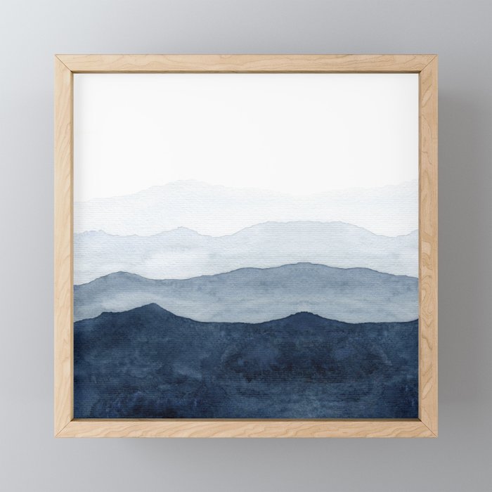 Indigo Abstract Watercolor Mountains Mini Art Print Gallery Image 1