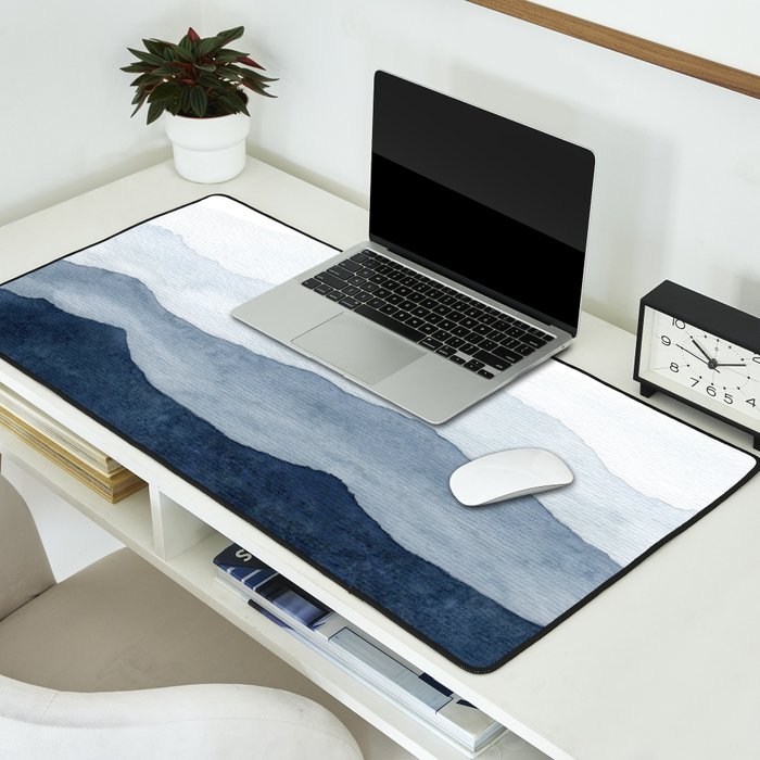 Indigo Abstract Watercolor Mountains Desk Mat Gallery Image 2