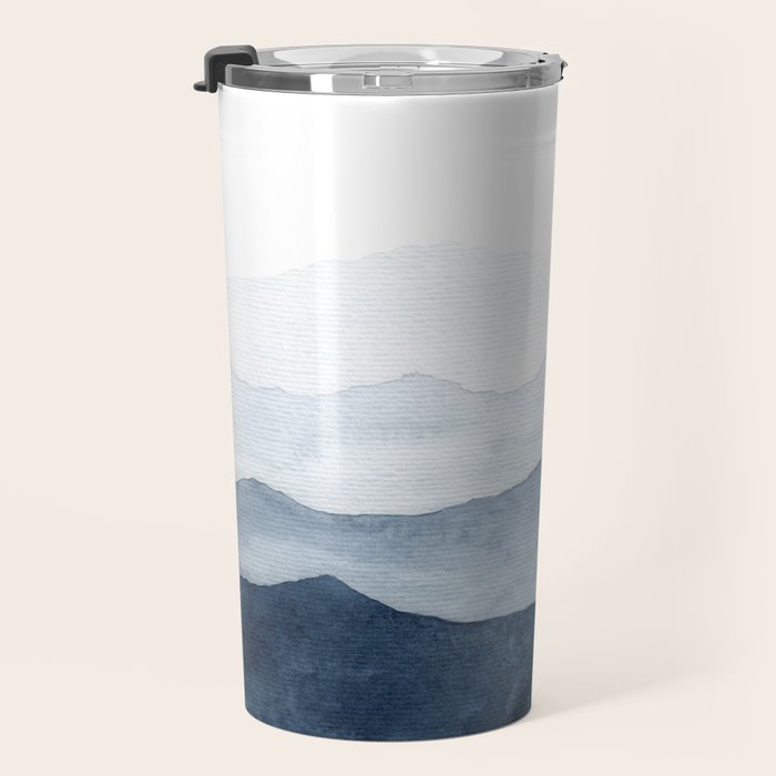 Indigo Abstract Watercolor Mountains Travel Mug Gallery Image 3