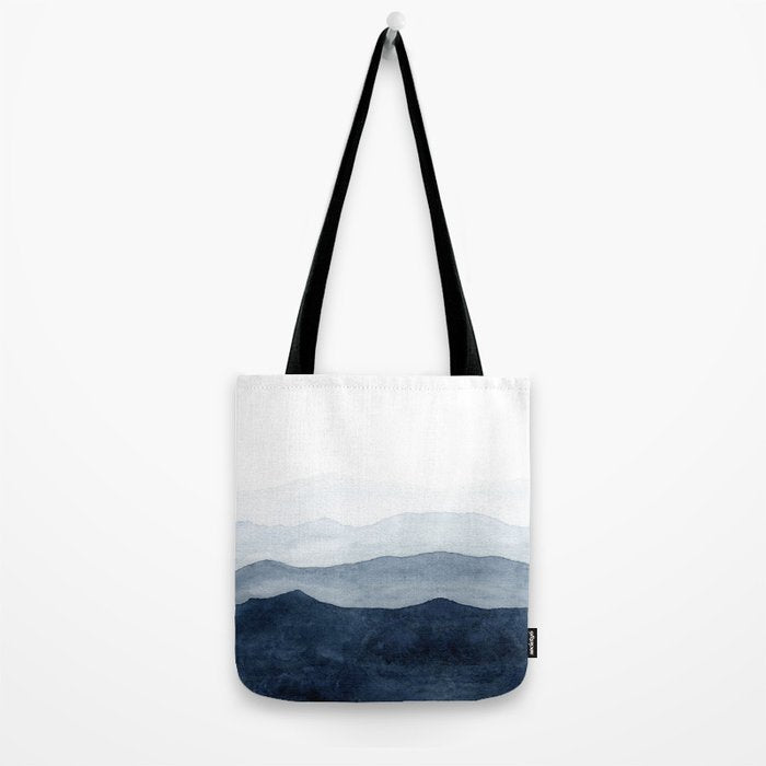 Indigo Abstract Watercolor Mountains Tote Bag Gallery Image 2