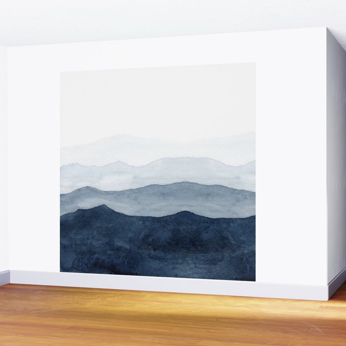 Indigo Abstract Watercolor Mountains Wall Mural Gallery Image 2