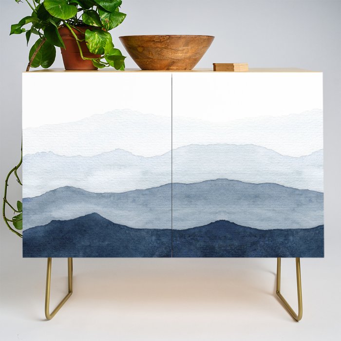 Indigo Abstract Watercolor Mountains Credenza Gallery Image 1