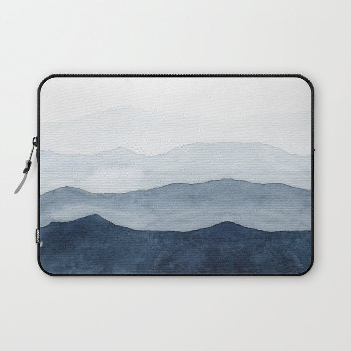 Indigo Abstract Watercolor Mountains Laptop Sleeve Gallery Image 1