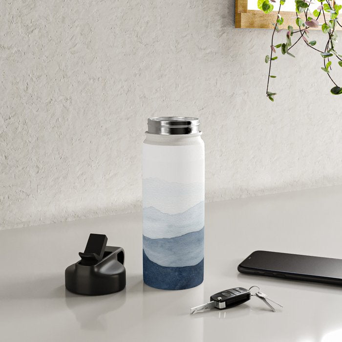 Indigo Abstract Watercolor Mountains Water Bottle Gallery Image 5