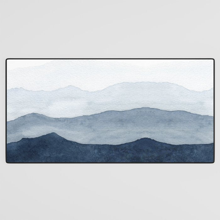 Indigo Abstract Watercolor Mountains Desk Mat Gallery Image 3