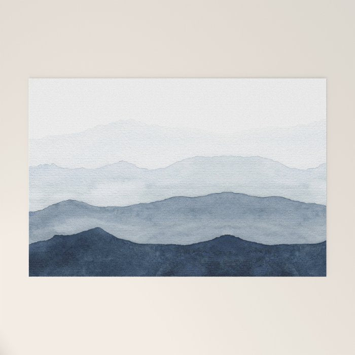 Indigo Abstract Watercolor Mountains Welcome Mat Gallery Image 1
