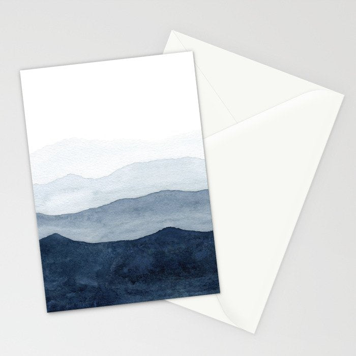 Indigo Abstract Watercolor Mountains Stationery Card Gallery Image 2