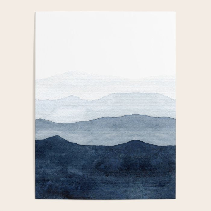 Indigo Abstract Watercolor Mountains Poster Gallery Image 1