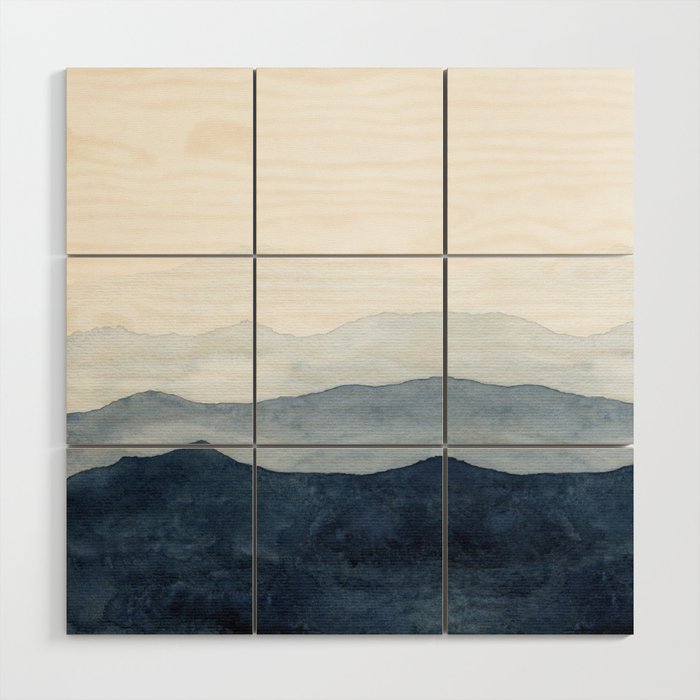 Indigo Abstract Watercolor Mountains Wood Wall Art Gallery Image 1