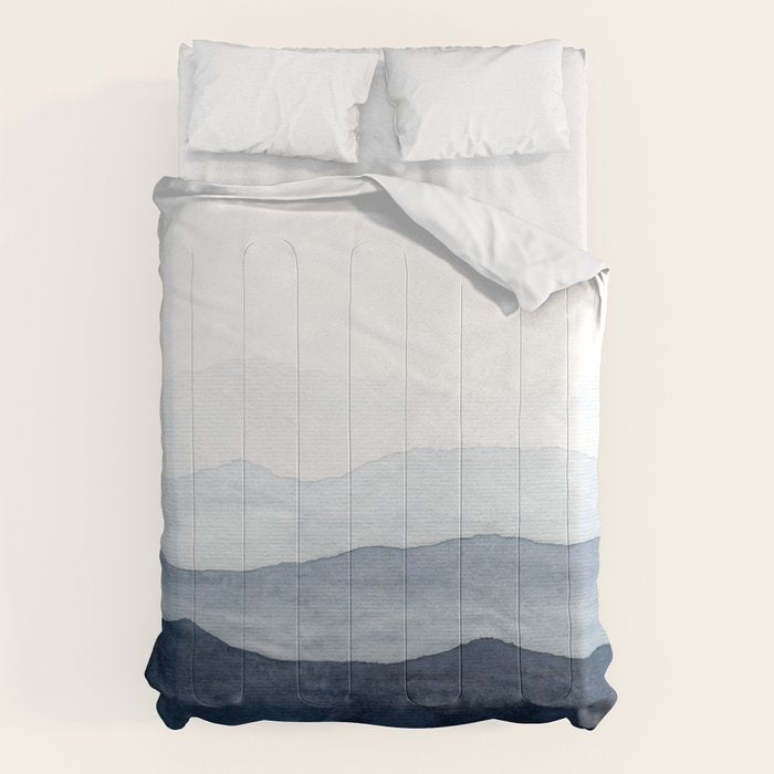 Indigo Abstract Watercolor Mountains Comforter Gallery Image 1