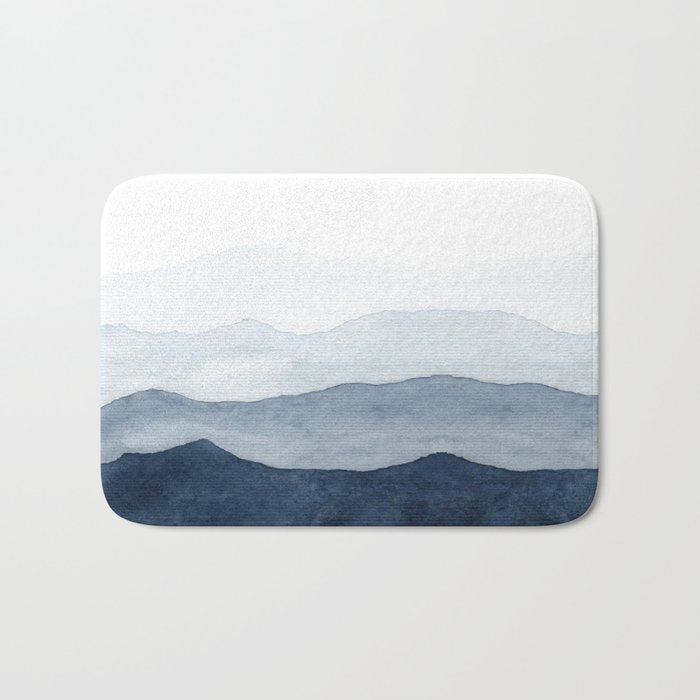 Indigo Abstract Watercolor Mountains Bath Mat Gallery Image 1