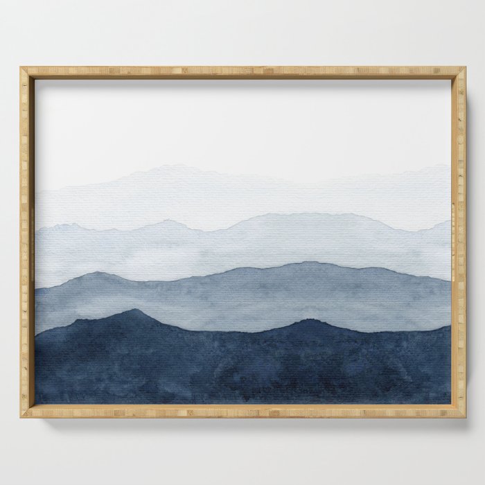 Indigo Abstract Watercolor Mountains Serving Tray Gallery Image 1