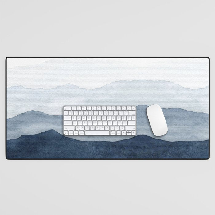 Indigo Abstract Watercolor Mountains Desk Mat Gallery Image 1