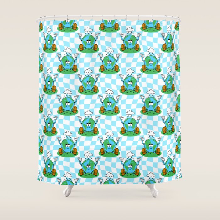 Retro earth planet cartoon pattern Shower Curtain Gallery Image 1