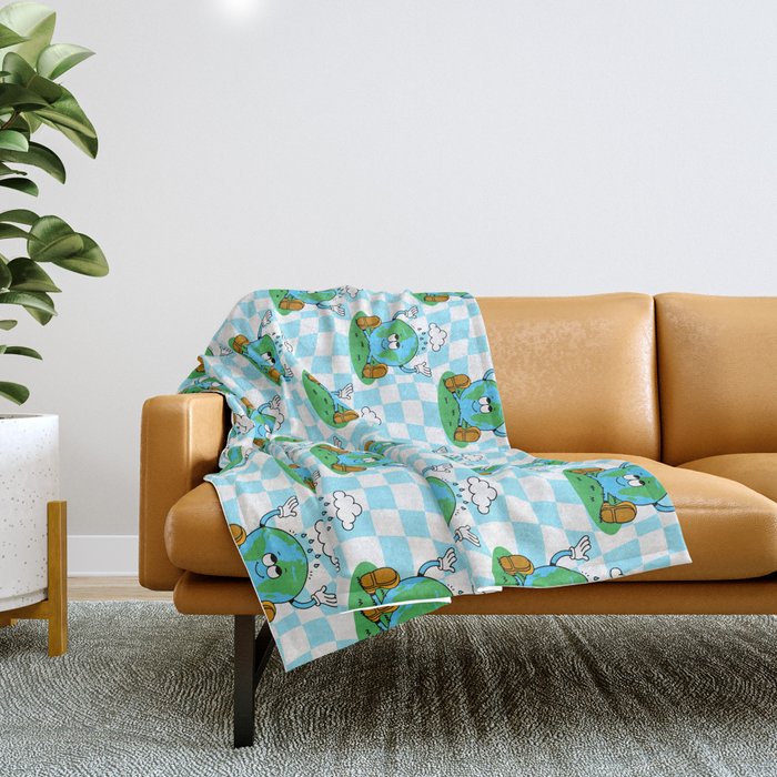 Retro earth planet cartoon pattern Throw Blanket Gallery Image 1