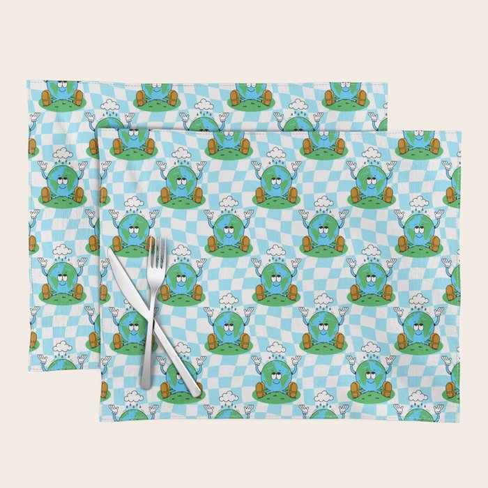 Retro earth planet cartoon pattern Placemat Gallery Image 1