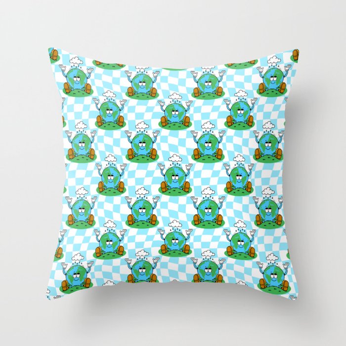 Retro earth planet cartoon pattern Throw Pillow Gallery Image 1