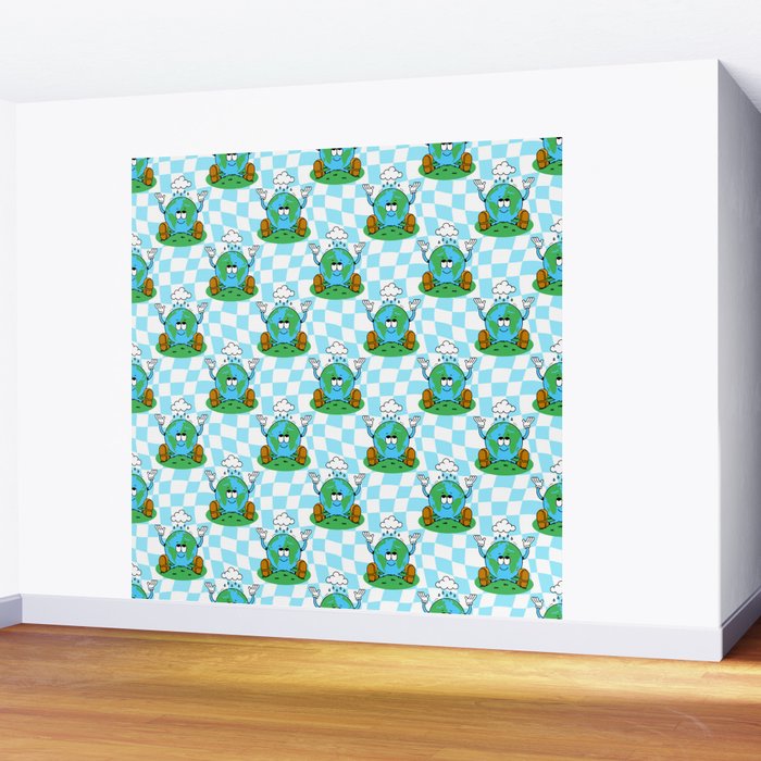 Retro earth planet cartoon pattern Wall Mural Gallery Image 2
