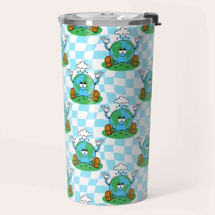 Retro earth planet cartoon pattern Travel Mug Gallery Image 2