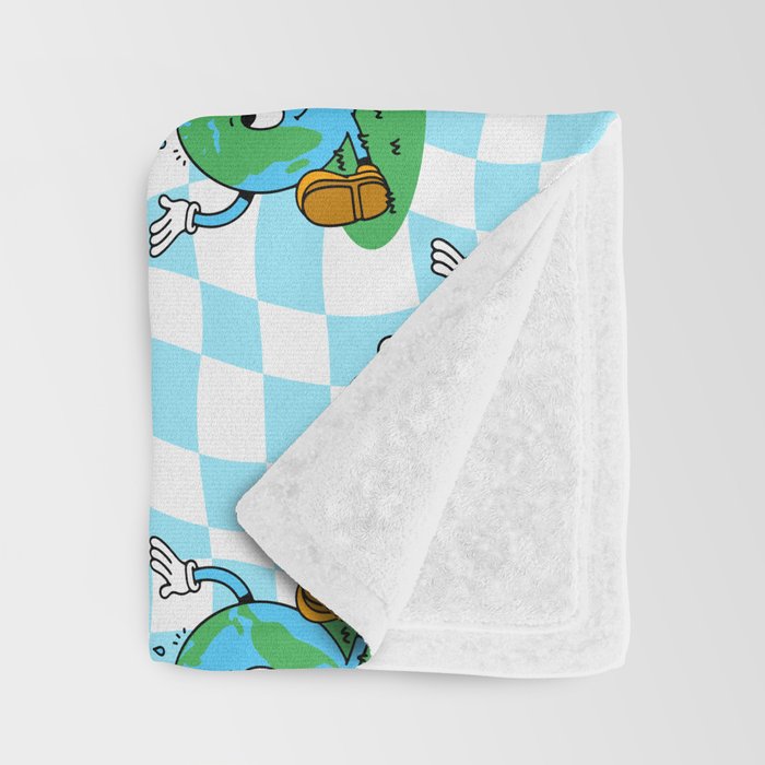 Retro earth planet cartoon pattern Throw Blanket Gallery Image 3