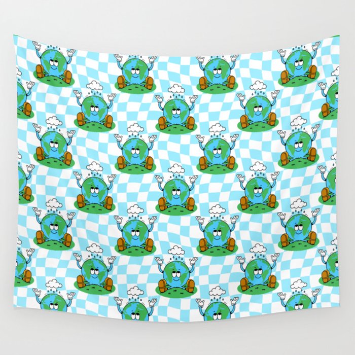 Retro earth planet cartoon pattern Wall Tapestry Gallery Image 4