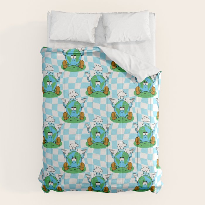 Retro earth planet cartoon pattern Comforter Gallery Image 1