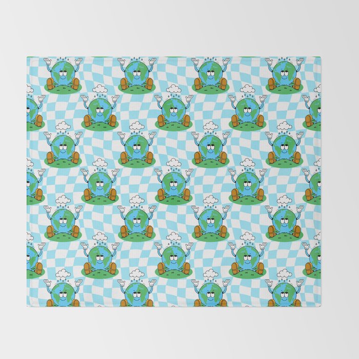 Retro earth planet cartoon pattern Throw Blanket Gallery Image 2