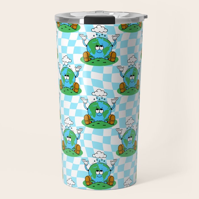Retro earth planet cartoon pattern Travel Mug Gallery Image 1