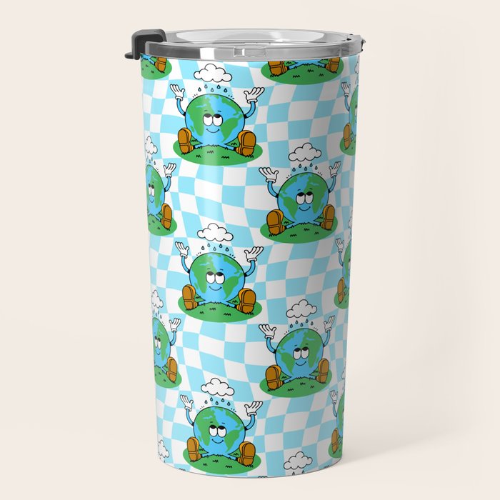 Retro earth planet cartoon pattern Travel Mug Gallery Image 3