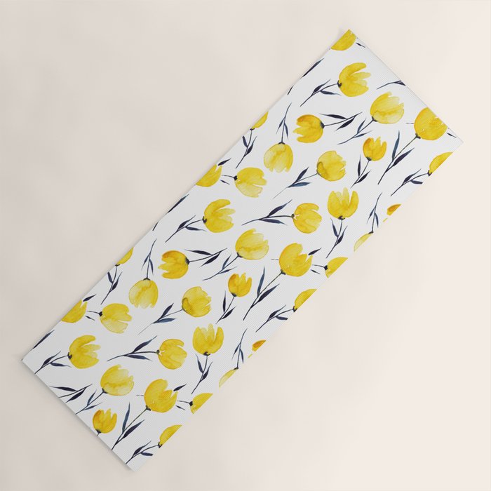 Yellow Tulips | Watercolour Pattern Yoga Mat Gallery Image 1