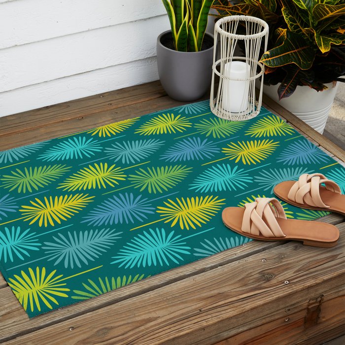 Mid Century Blue and Green Forest Outdoor Rug Gallery Image 2