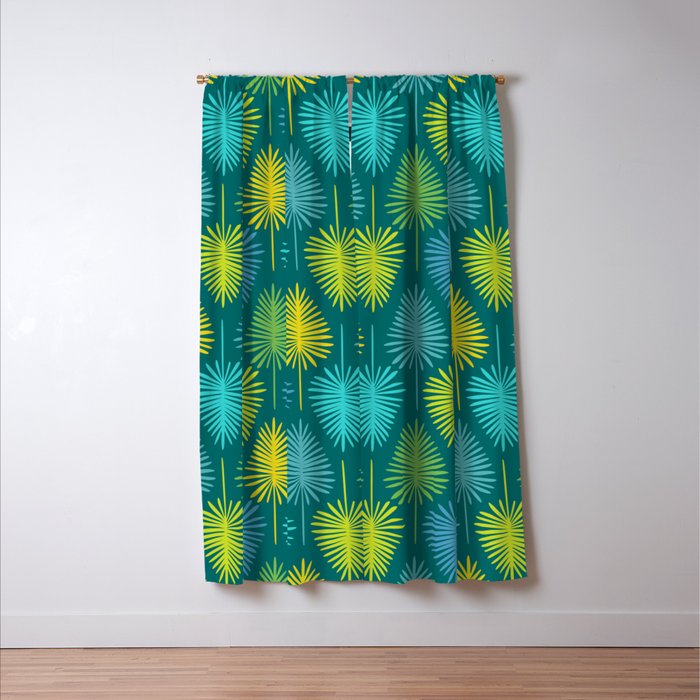 Mid Century Blue and Green Forest Window Curtain Gallery Image 3