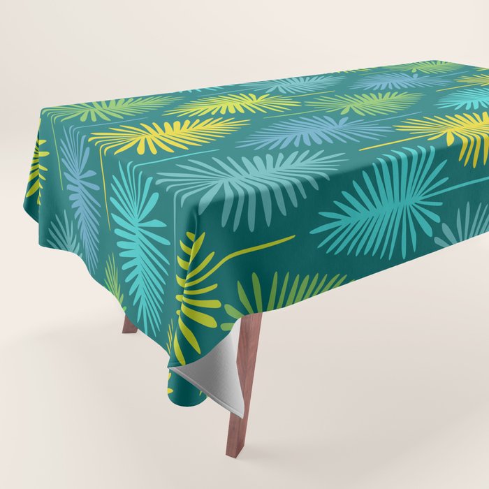 Mid Century Blue and Green Forest Tablecloth Gallery Image 1