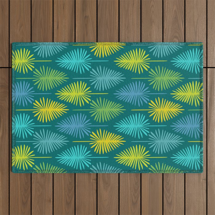 Mid Century Blue and Green Forest Outdoor Rug Gallery Image 1