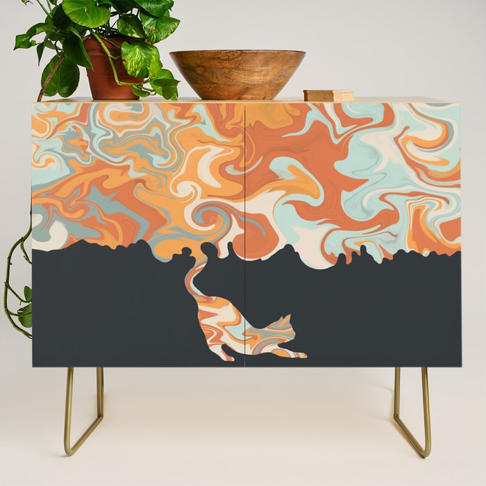 Rainbow cat 4 yoga meow Credenza Gallery Image 1