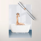 Baby Giraffe in a Bathtub Blue BG, Giraffe Taking a Bath, Bathtub Animal Art Print By Synplus Wrapping Paper Gallery Image 1