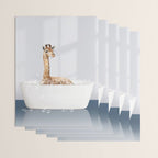 Baby Giraffe in a Bathtub Blue BG, Giraffe Taking a Bath, Bathtub Animal Art Print By Synplus Wrapping Paper Gallery Image 3
