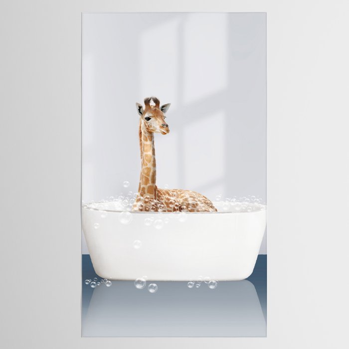 Baby Giraffe in a Bathtub Blue BG, Giraffe Taking a Bath, Bathtub Animal Art Print By Synplus Tablecloth Gallery Image 2