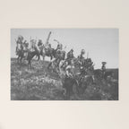 Oglala War Party Native American Oglala tribe in full headdress black and white photograph Welcome Mat Gallery Image 1