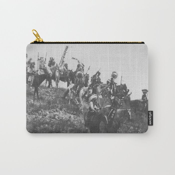 Oglala War Party Native American Oglala tribe in full headdress black and white photograph Carry All Pouch Gallery Image 1