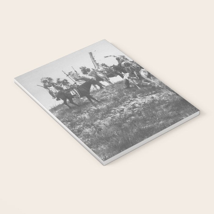 Oglala War Party Native American Oglala tribe in full headdress black and white photograph Notebook Gallery Image 3