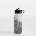 Oglala War Party Native American Oglala tribe in full headdress black and white photograph Water Bottle Gallery Image 1