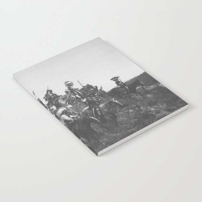 Oglala War Party Native American Oglala tribe in full headdress black and white photograph Notebook Gallery Image 2