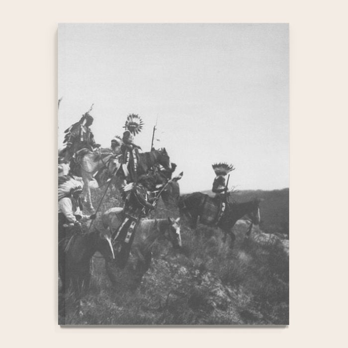 Oglala War Party Native American Oglala tribe in full headdress black and white photograph Notebook Gallery Image 4