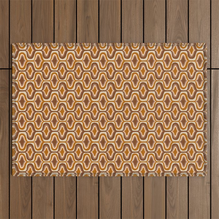 70s mod fabric repeat, orange and browns Outdoor Rug Gallery Image 1