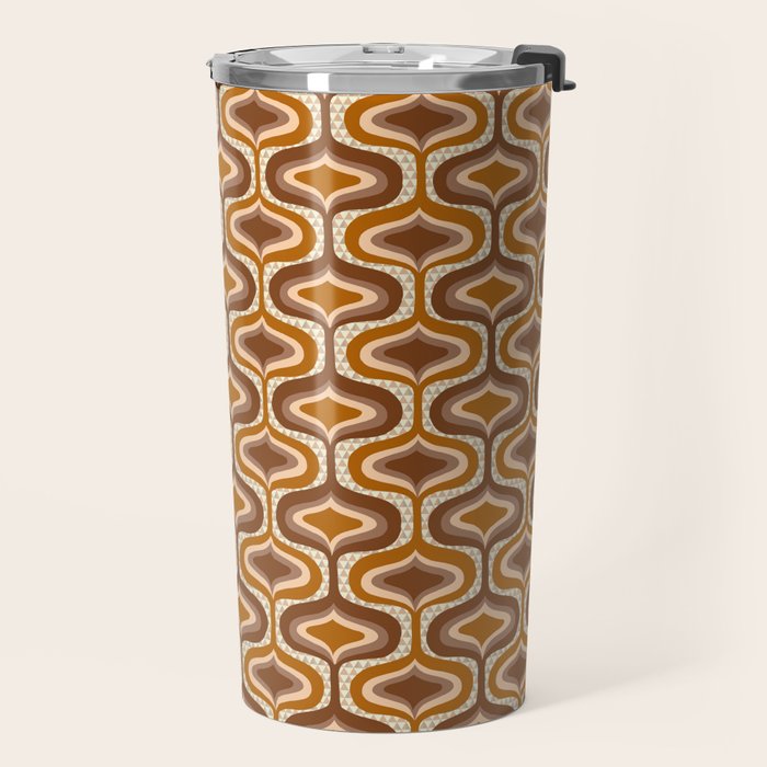 70s mod fabric repeat, orange and browns Travel Mug Gallery Image 2