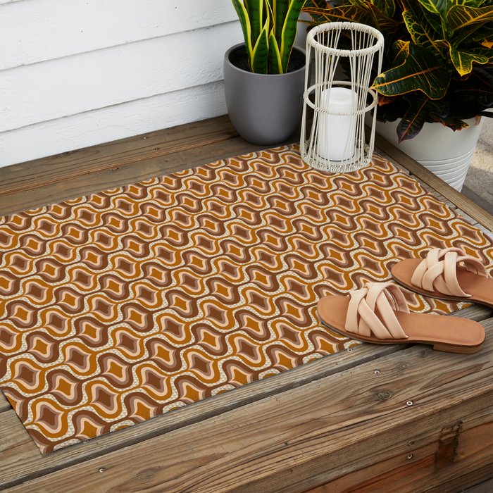 70s mod fabric repeat, orange and browns Outdoor Rug Gallery Image 2
