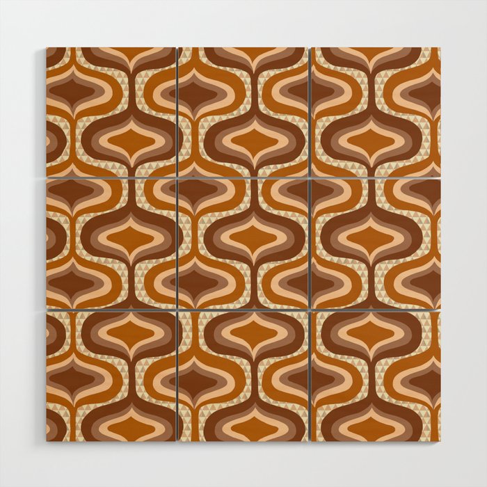70s mod fabric repeat, orange and browns Wood Wall Art Gallery Image 1