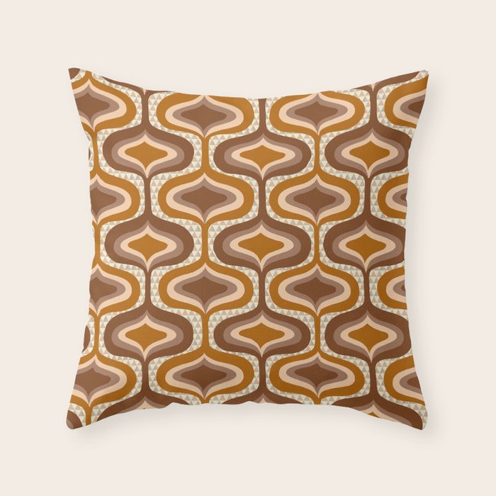 70s mod fabric repeat, orange and browns Throw Pillow Gallery Image 6